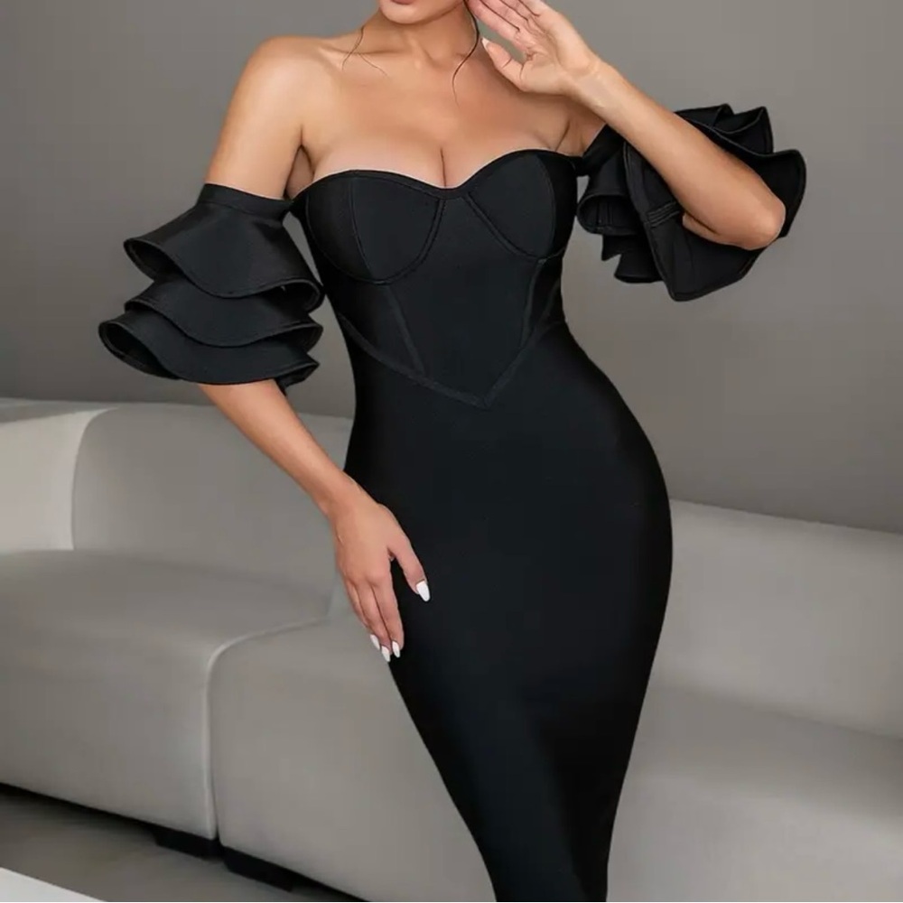 Ruffle Bandage Backless Midi Dress Open Back Slim Fit Bodycon Dress Party Dress